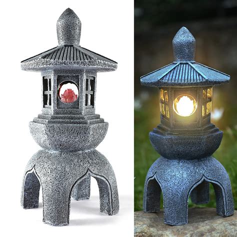 Mibung H Zen Pagoda Lantern Garden Statue With Solar Lotus Lights