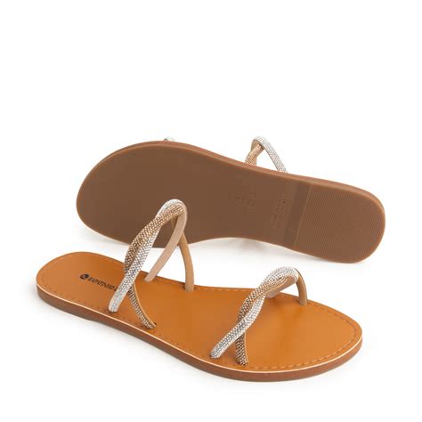 Rasteira Nude Almond Duas Tiras Cruzadas Strass Brilho Nude