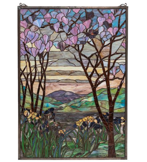 29 W X 40 H Tiffany Magnolia And Iris Stained Glass Window Beautiful Smashing Stained Glass