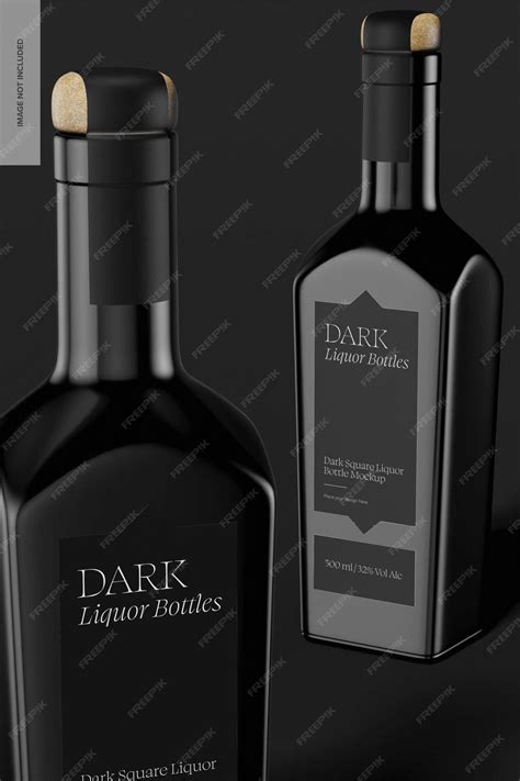 Premium Psd Dark Square Liquor Bottles Mockup Close Up