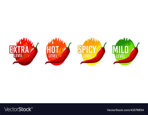 Hot Spicy Level Labels Chili Pepper Mild Or Extra Vector Image