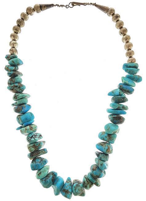 Lot Sterling Silver Beaded Turquoise Nugget Necklace