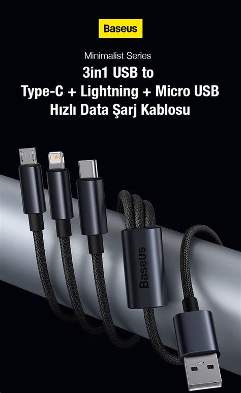 Baseus Minimalist Series 3in1 USB To Type C Lightning Micro USB