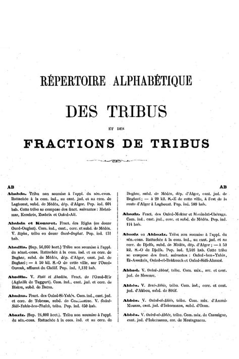 Repertoire Alphab Tique Des Tribus Et Douars De L Alg Rie Free