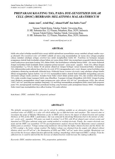 Preparasi Koating Tio Pada Dye Sensitized Solar Cell Dssc Berbasis