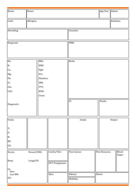 Printable Nursing Report Sheet Template