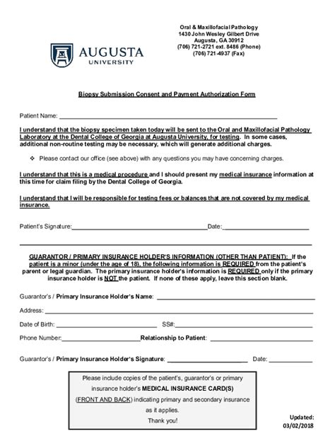 Fillable Online Biopsy Submission Consent And Payment Authorization