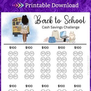 School Cash Savings Challenge Printable for Back to School Student ...