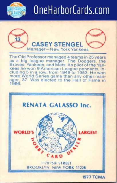 1977 TCMA ALL TIME New York Yankees New York Yankees NNO Casey Stengel