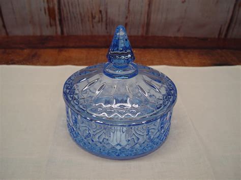 Blue Indiana Glass Candy Dish Diamond Princess Lidded Dish Etsy Glass Candy Dish Indiana