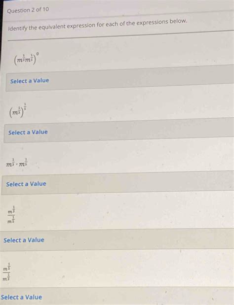 Identify The Equivalent Expression For Each Of The Expressions Below