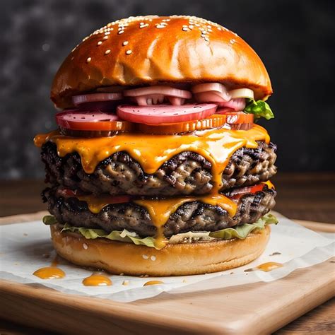 Premium Photo Perfect Cheese Burger With Vegetables On Table