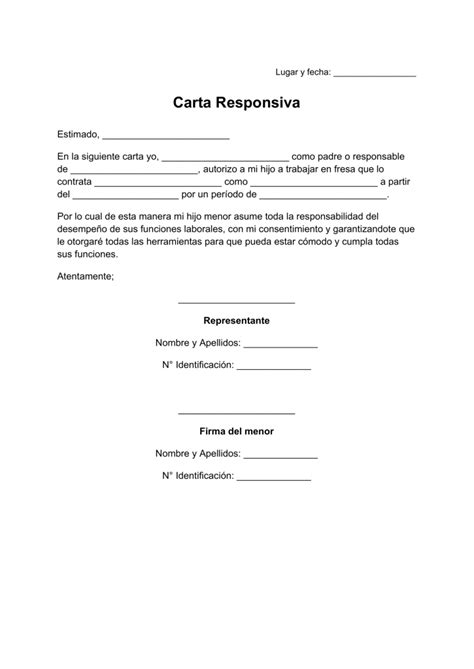 Carta Responsiva De Padres A Hijos Para Trabajar