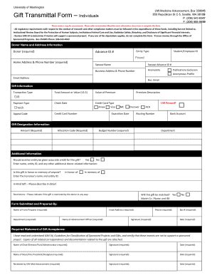 Fillable Online Depts Washington Gift Transmittal Form Individuals