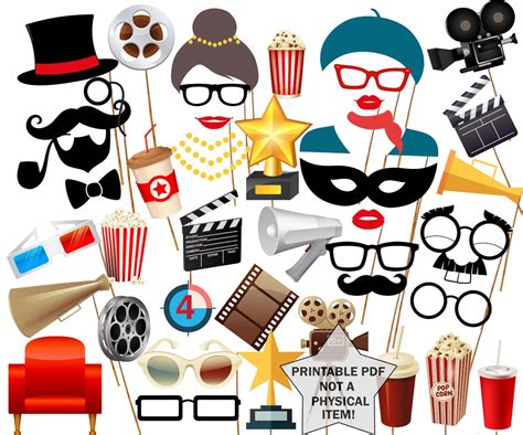 Movie Night Party Photo Booth Prop Printable Movie Props Movie