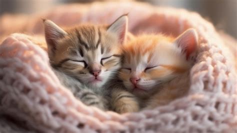 Premium Ai Image Two Kittens Sleeping In A Pink Knitted Hat