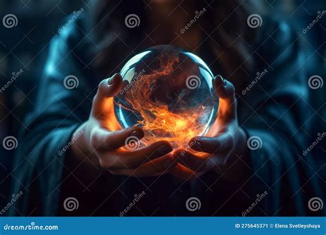 Fortune Teller Or Witch Hands And A Glowing Orange Magic Ball