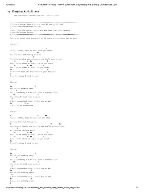 A Trophy Fathers Trophy Son Chords by Sleeping With Sirens at Ultimate