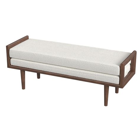 Latitude Run® Upholstered Bench With Wood Base Cream Boucle Wayfair