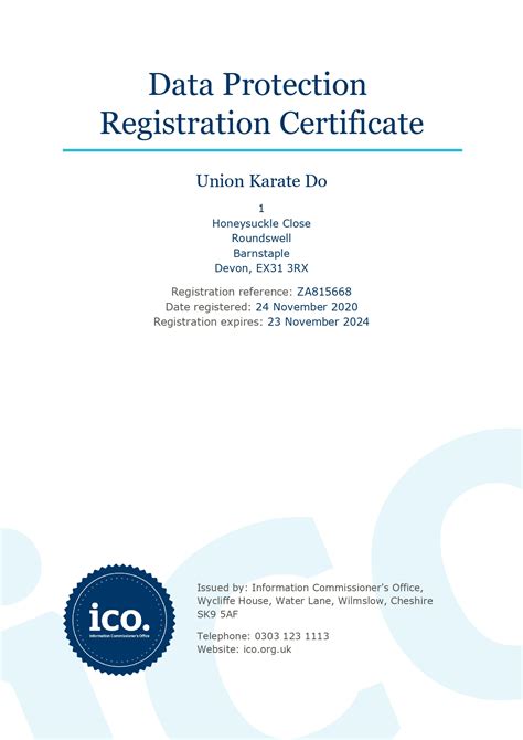 ICO Registration Certificate 2023 – 2024 | Union Karate Do