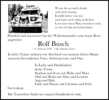 Traueranzeigen Von Rolf Busch Sh Z Trauer