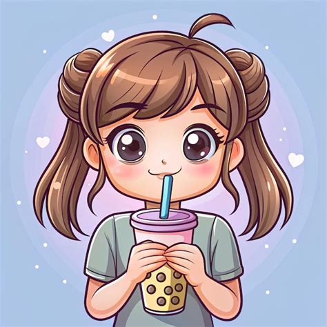 Premium Photo Cute Girl Drinking Bubble Tea Logo Banner Hand Drawn Cartoon Art Ilustrationl