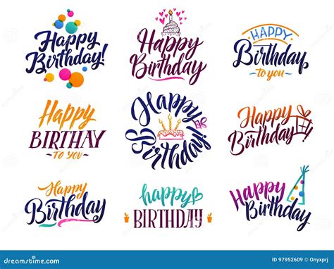 Happy Birthday Elegant Brush Script Text Vector Type With Hand Drawn