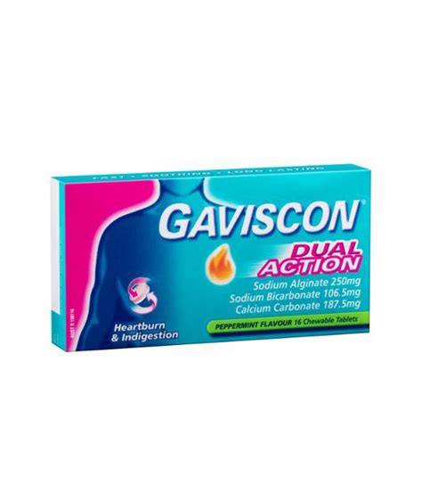 Gaviscon Dual Action Chewable Tabs Peppermint Heartburn Indigestion