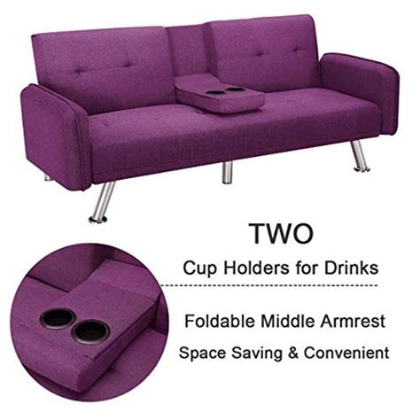 Futon Sofa Bed with Cup Holders, 3 Angles Adjustable Convertible ...