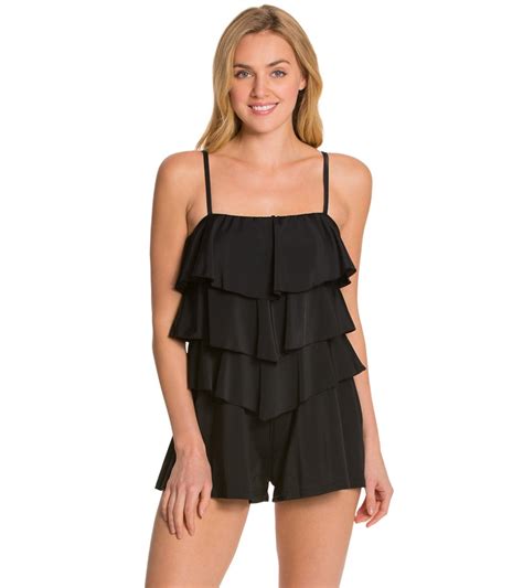 Fit4u Solid Three Tiered Bandeau Swim Romper At