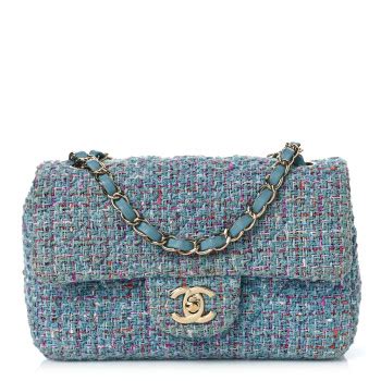 Chanel Tweed Quilted Mini Rectangular Flap Turquoise Purple White Red