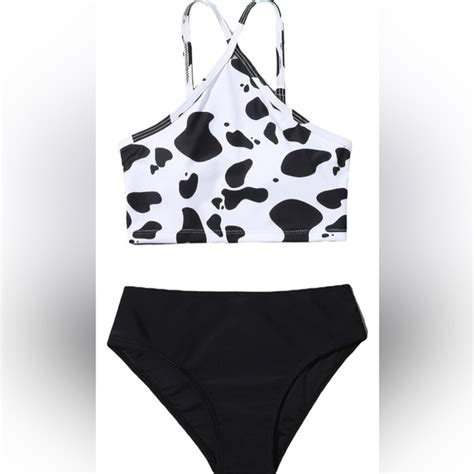 Swim Wdirara Girls Cow Print Criss Cross Cut Out Bikini Swimsuit Bathing Suits Poshmark