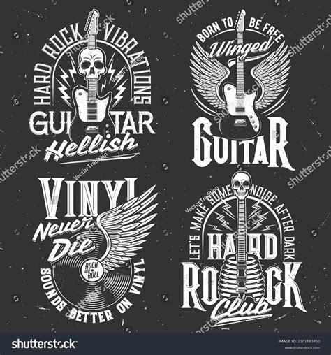 Rock Music T Shirt Prints Skull Guitar Stock Vector Royalty Free