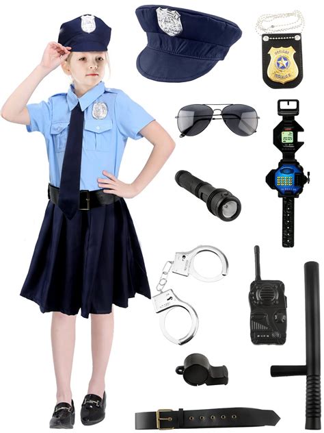 Fahacop Girls Police Costume Police Uniform Dress Cop Costume with Toy