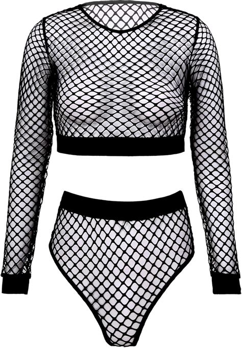 Chictry Damen Fischnetz Dessous Set Netz Bh Mit Netz Slip String Und Langarm Bolero Lingerie Set