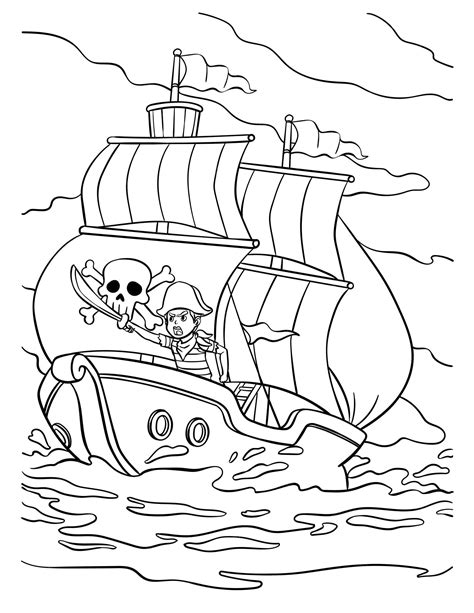 Premium Vector Pirate Ship Coloring Page For Kids