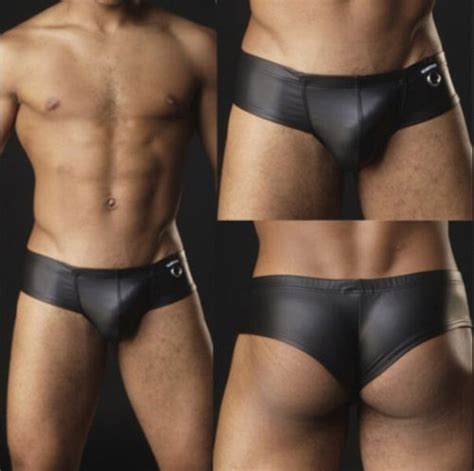 Mens Lingerie Faux Leather Look Boxer Briefs Bikini Shorts Underwear Underpants Ebay