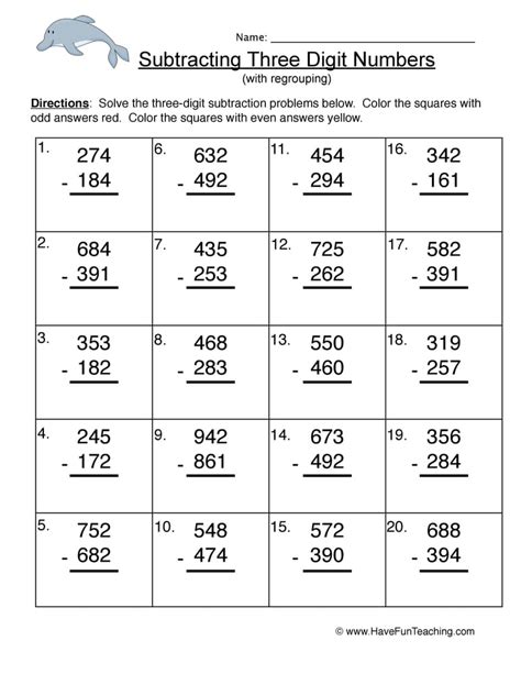 Subtraction Of Digit Numbers With Regrouping Worksheet Live