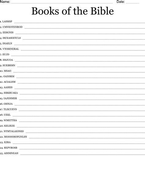 Books Of The Bible Word Scramble Wordmint
