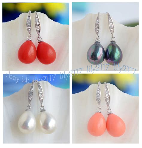 Charm X Mm Teardrop South Sea Shell Pearl Dangle Crystal Silver Hook