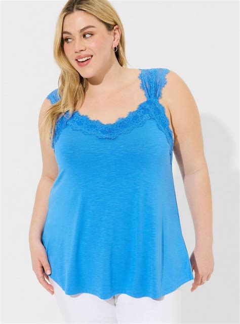 Plus Size Super Soft Slub V Neck Lace Strap Tank Torrid