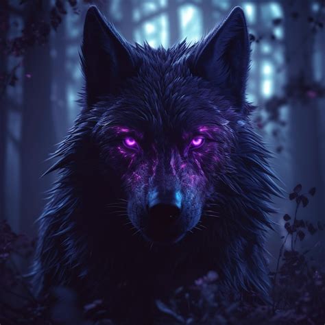 Premium Photo A Wolf With Purple Eyes In The Dark