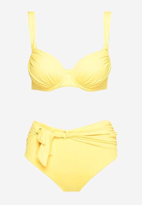 Żółte Bikini ze Sztywnym Marszczonym Biustonoszem i Paskiem na Majtkach Wiaraia Renee