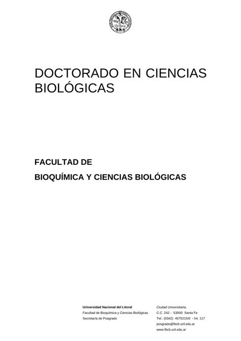 Pdf Doctorado En Ciencias BiolÓgicas · De Graduados Universitarios Del área De Las Ciencias