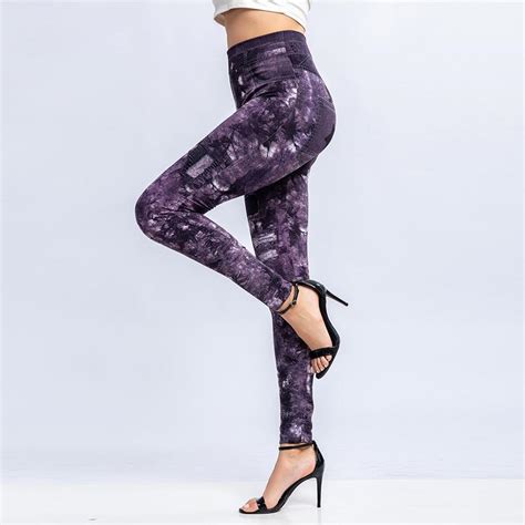 Купить Женские леггинсы с принтом, леггинсы с имитацией джинсов, тонкие ...