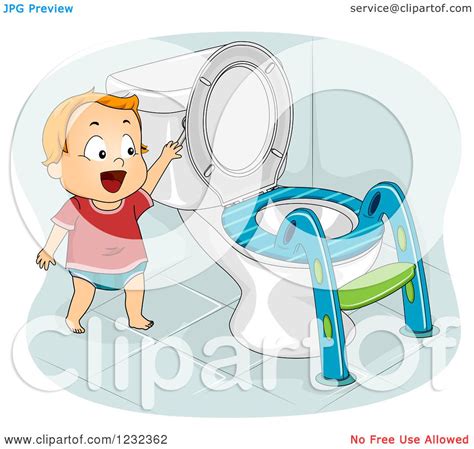 Clipart Of A Potty Training Toddler Boy Flushing A Toilet Royalty