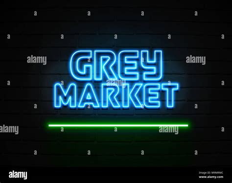 grey market neon sign glowing neon sign  brickwall wall
