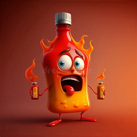 Flaming Hot Sauce Bottle Character Generative AI Stock Illustration