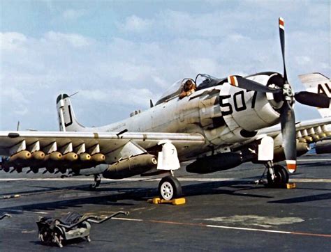 An Ad 1 Skyraider From Va 85 Squadron Shows The Awesome Amount Of