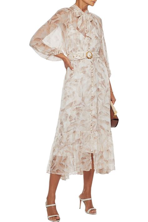 Zimmermann Super Eight Belted Pussy Bow Printed Silk Chiffon Midi Dress The Outnet
